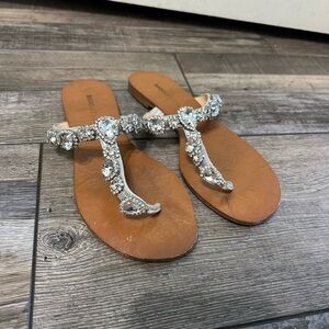 Badgley Mischka Cliché Rhinestone Flat leather bling stones Sandal